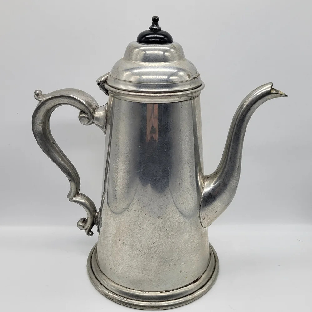 Antique Pewter Coffee Pot Pitcher Colonial SILVER HANDLE